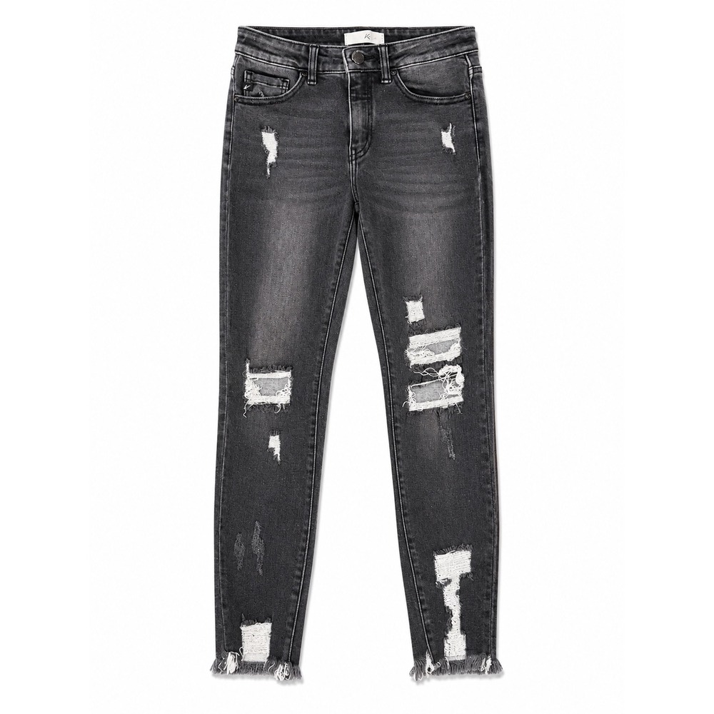 KanCan Black‎ Distressed Skinny Jeans High Rise Raw Hem Size 27 Stretch